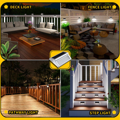 ROSHWEY Solar Outdoor Lights, 10 Pack 9LED Solar Fence Lights Stainless Steel Solar Powered Deck Step Lights Waterproof for Backyard Fences Decks Post Steps Stairs Pathway Patio