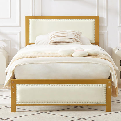 Twin Size Bed Frame with Upholstered Headboard