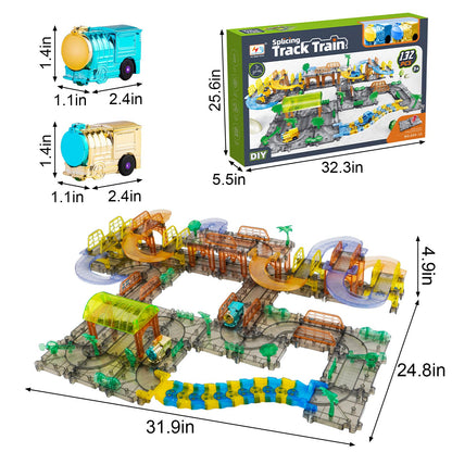 Wdmiya Train Set for Toddlers, 132 Pcs Car Track Sets with Battery Operated, DIY Electric Kids Trains Toy with Magic Tracks, Birthday Gift for Boys Girls & Toddlers 3 4 5 6 7 8 Year Old (132 PCS)