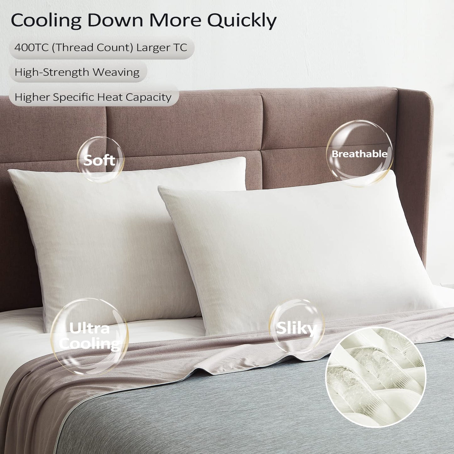 Topcee Cooling Pillow Cases, 2 Packs King Size Arc-Chill Q-Max>0.5 Ultra Soft Cool Pillowcases for Hair and Skin, Breathable Cold Pillow Case for Hot Sleepers & Night Sweats (Light Gray 20x36)