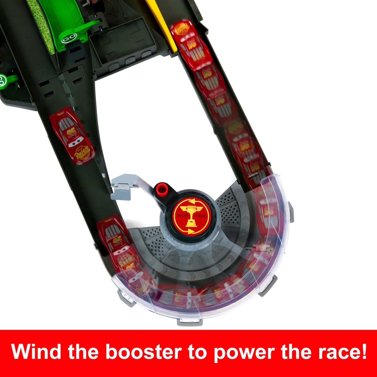 Mattel Disney and Pixar Cars Track Set, Piston Cup Action Speedway Playset with Lightning McQueen Toy Race Car, Wind-Up Booster