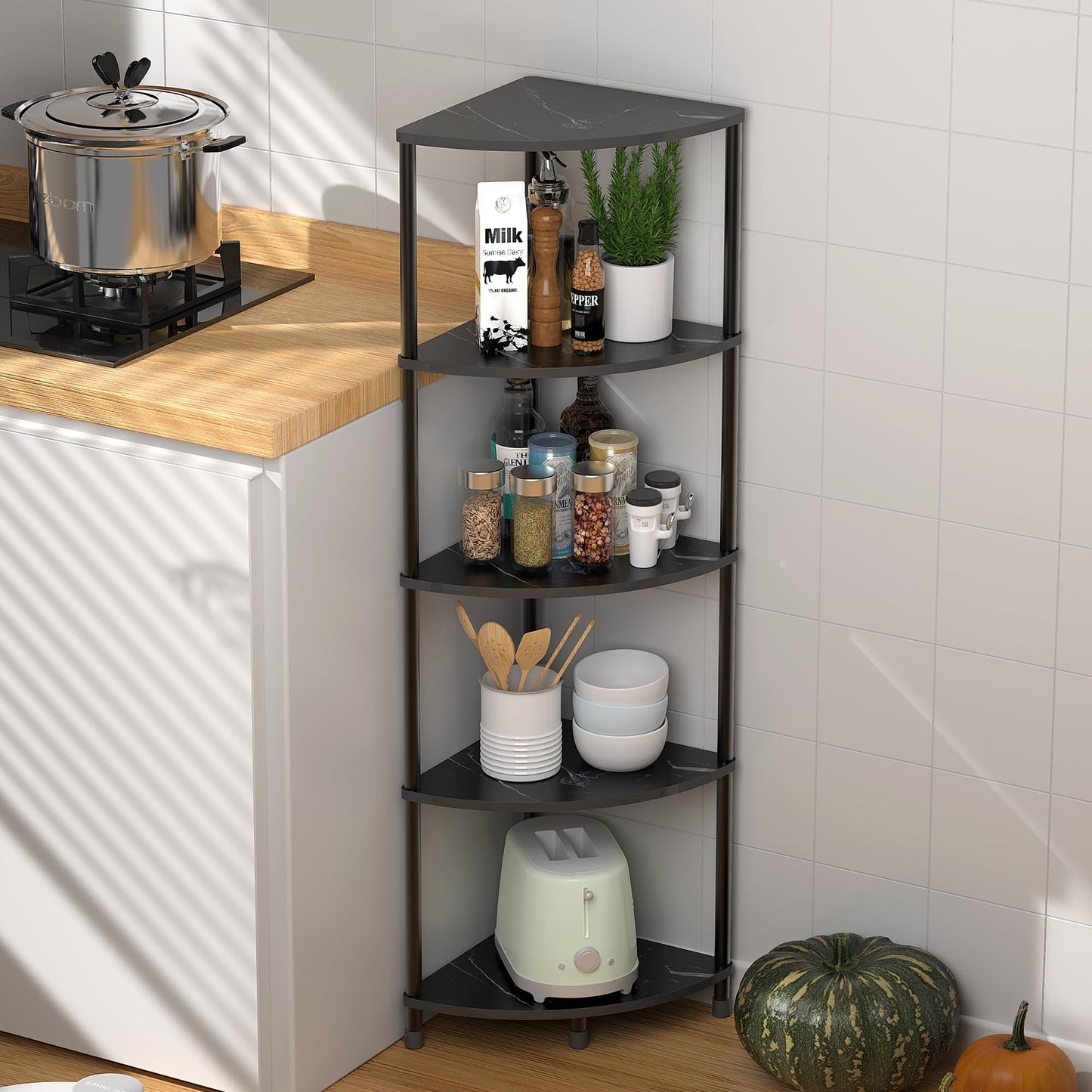 Greatseas 5-Tier Corner Shelf - Marble Black