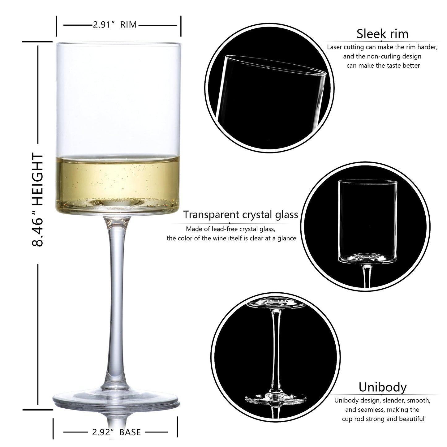 BACLIFE Set of 4 Modern Wine Glasses 15oz