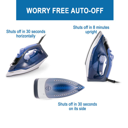 T-fal, Iron, Express Steam Iron for Clothes, Durilium Soleplate, Precision Tip, 30 Second Auto Shut Off, 1600 Watts, Anti-Drip, Ironing, Blue Clothes Iron, FV2886U0