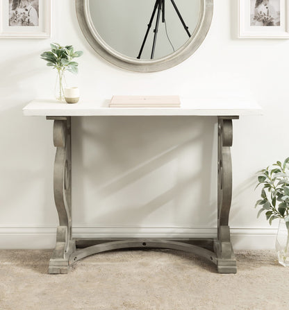 Kate and Laurel Wyldwood Solid Wood Farmhouse Console Table, Distressed White and Rustic Gray