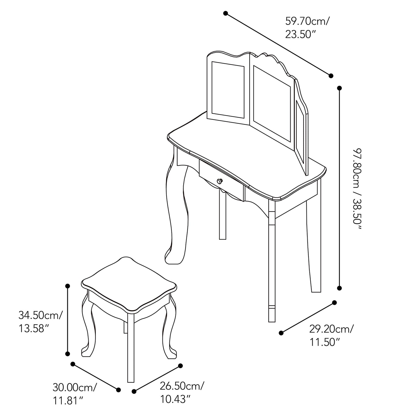 Teamson Kids Wooden Play Vanity Set with Stool