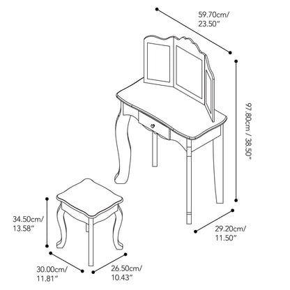 Teamson Kids Wooden Play Vanity Set with Stool
