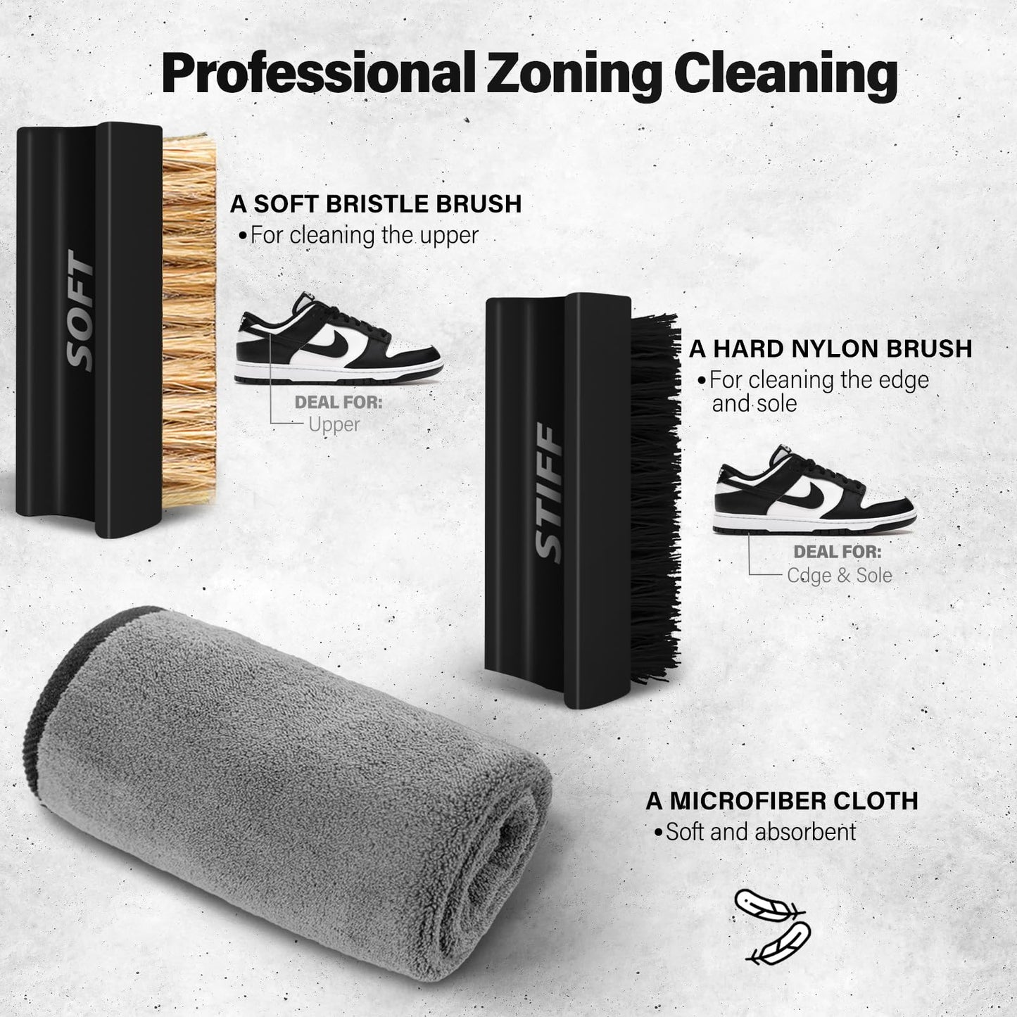 Tolobeve Shoe Cleaner Kit, White Shoe Cleaner Sneakers Kit, Shoe Cleaning Kit for Suede, Mesh, Leather, Nubuck and Most Materials, shoe cleaner 13Oz with 2 Shoe Brush & Towel Included