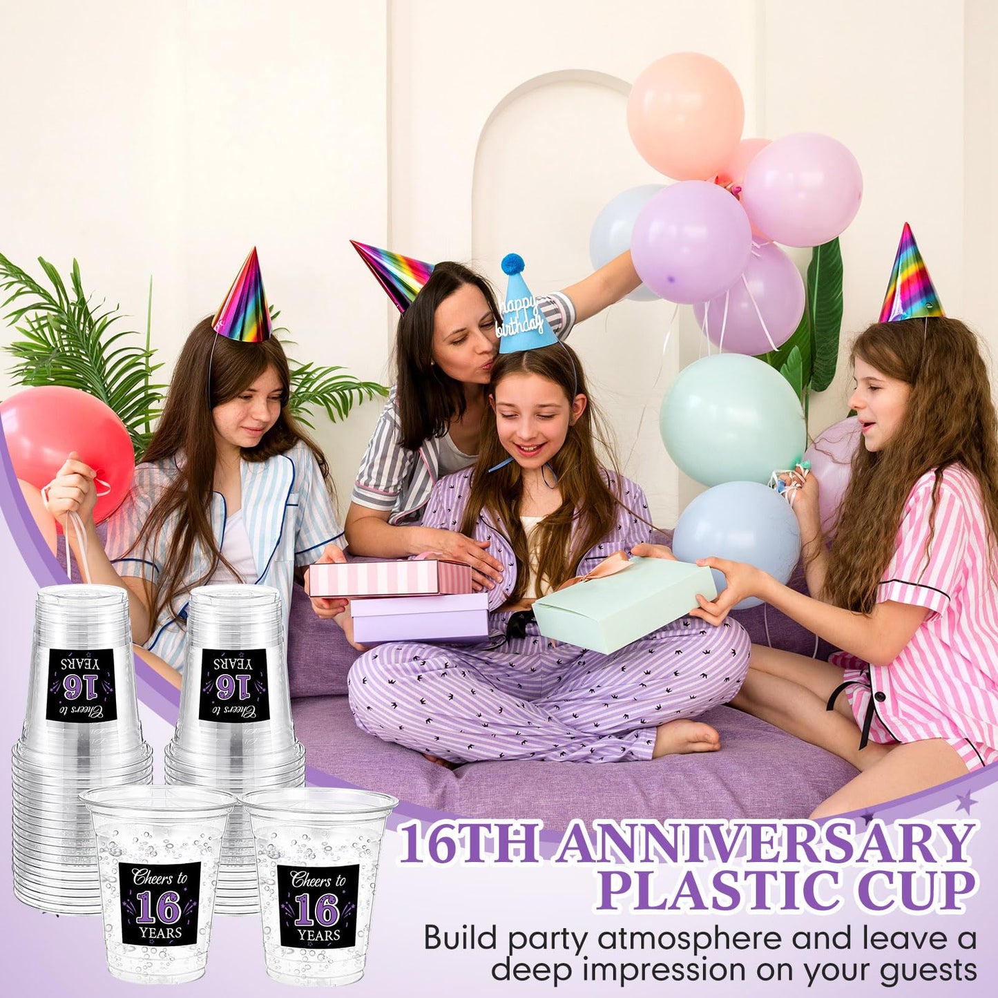 60 Pack Disposable Birthday Cups for 16th Anniversary