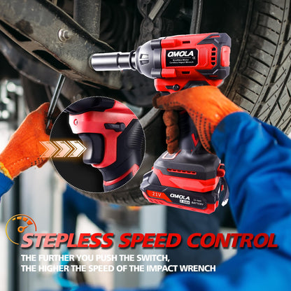 OMOLA Cordless Impact Wrench,1/2 impact gun，405 Ft-lb（550NM） High Torque 3200 RPM,with a 21V 2.0Ah Li-Ion Battery, Fast Charger,Brushless motor，4 Sockets