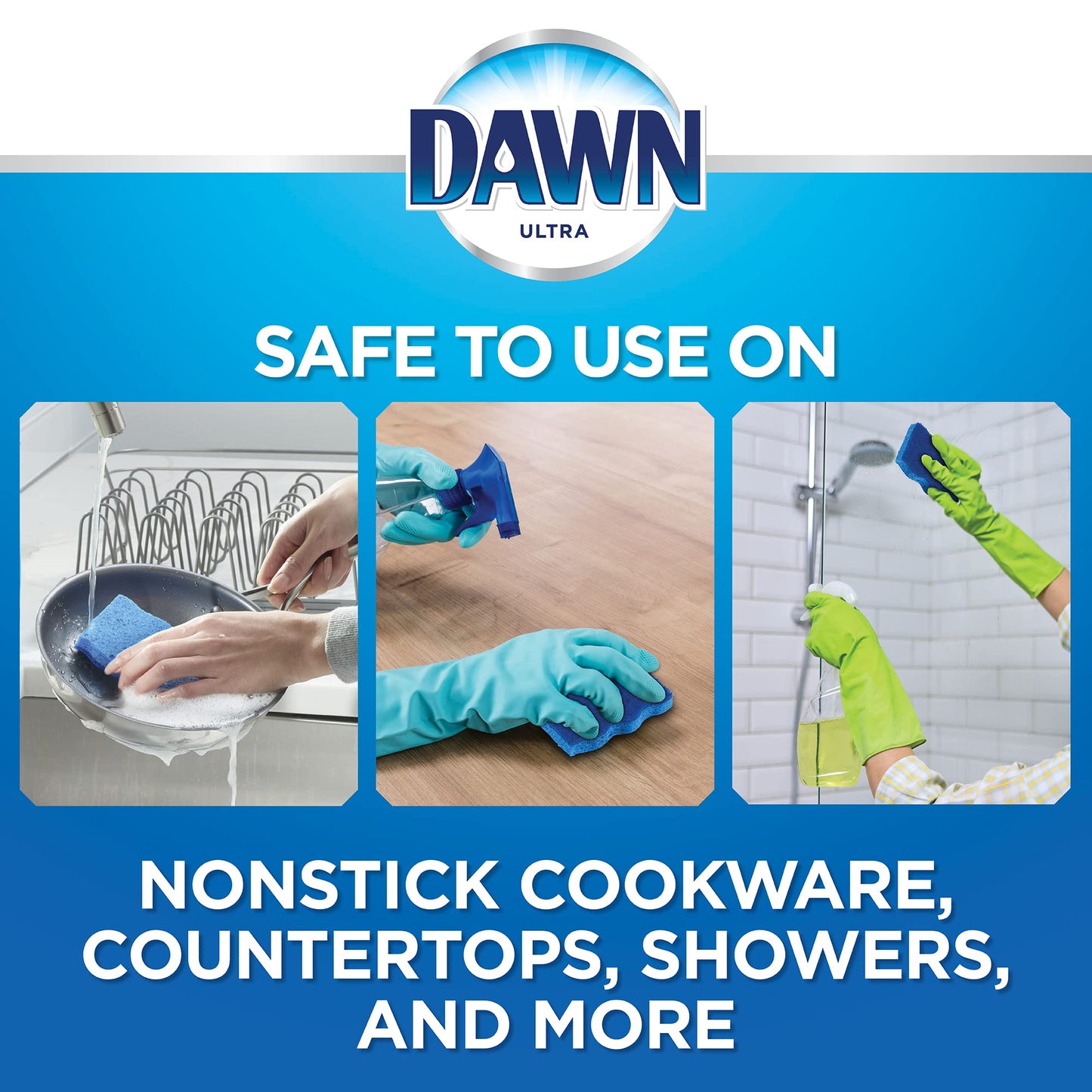 Dawn Non-Scratch Kitchen Sponges, Blue (3-Pack)