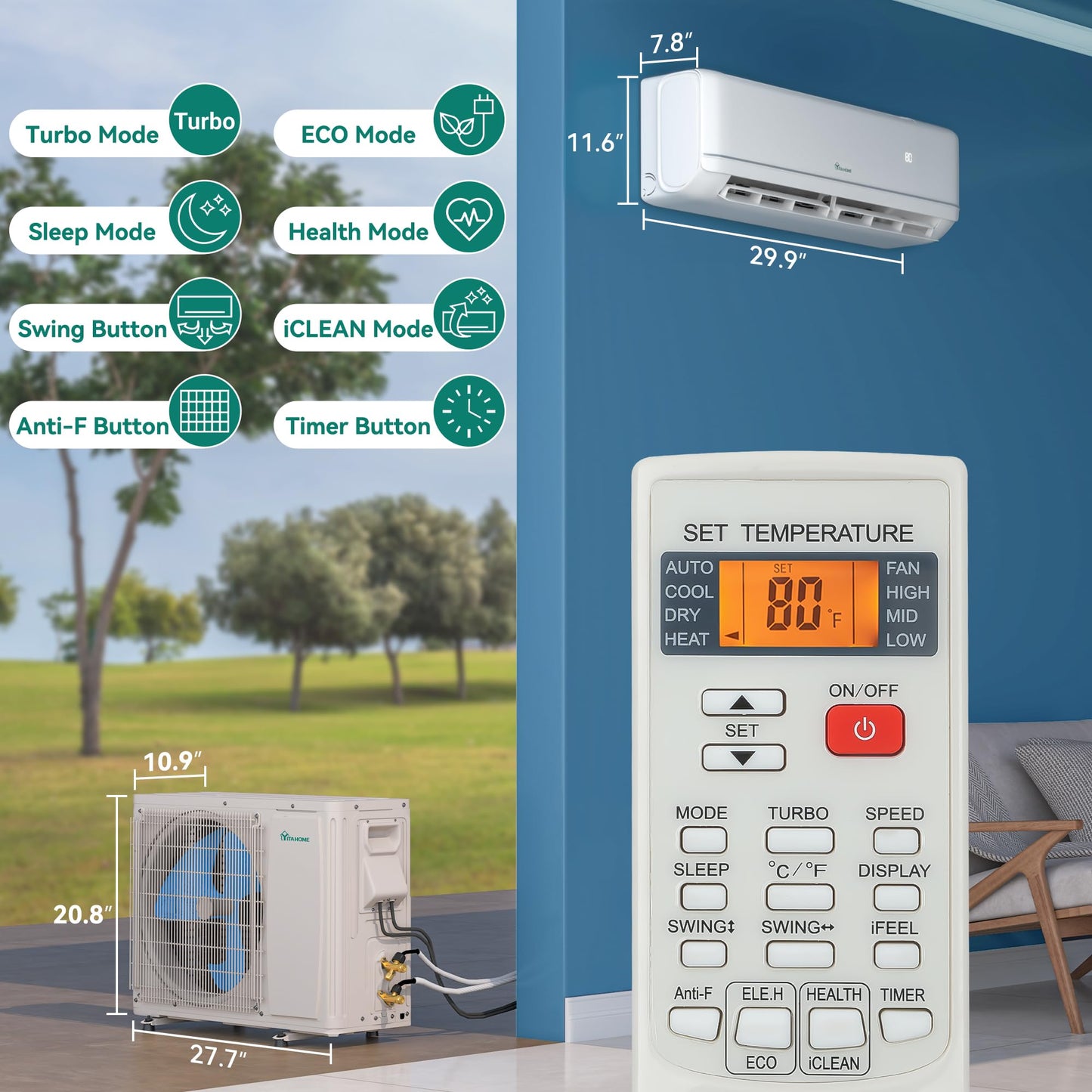 YITAHOME 21 SEER2 12000 BTU Mini Split Air Conditioner Heat Pump System, Wifi Enabled 208-230V Ductless AC Cool Up to 750 Sq. Ft, Compatible with Alexa, Complete Installation Kit, White