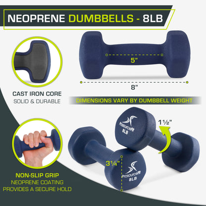 2 ProsourceFit 8 lb Neoprene Dumbbells with Grip