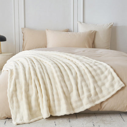 COOVA Super Soft Fuzzy Throw Blanket, Ivory