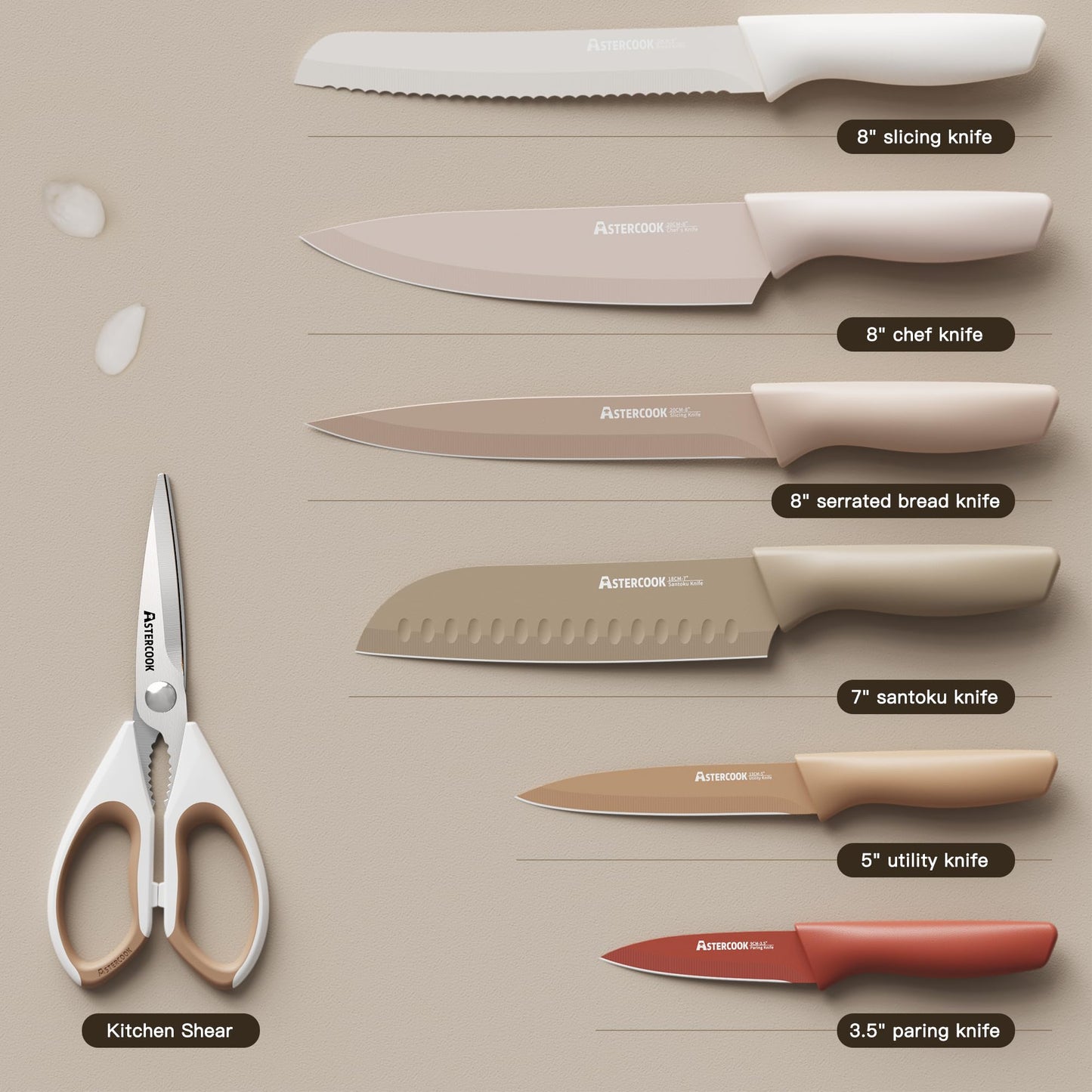Astercook 13-Piece Stainless Steel Knife Set