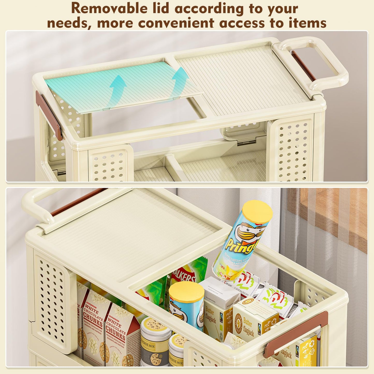 4 Tier Storage Bins with Lids, Plastic Storage Bins With Wheels, Collapsible Storage Bins With Handle, Closet Organizers and Storage