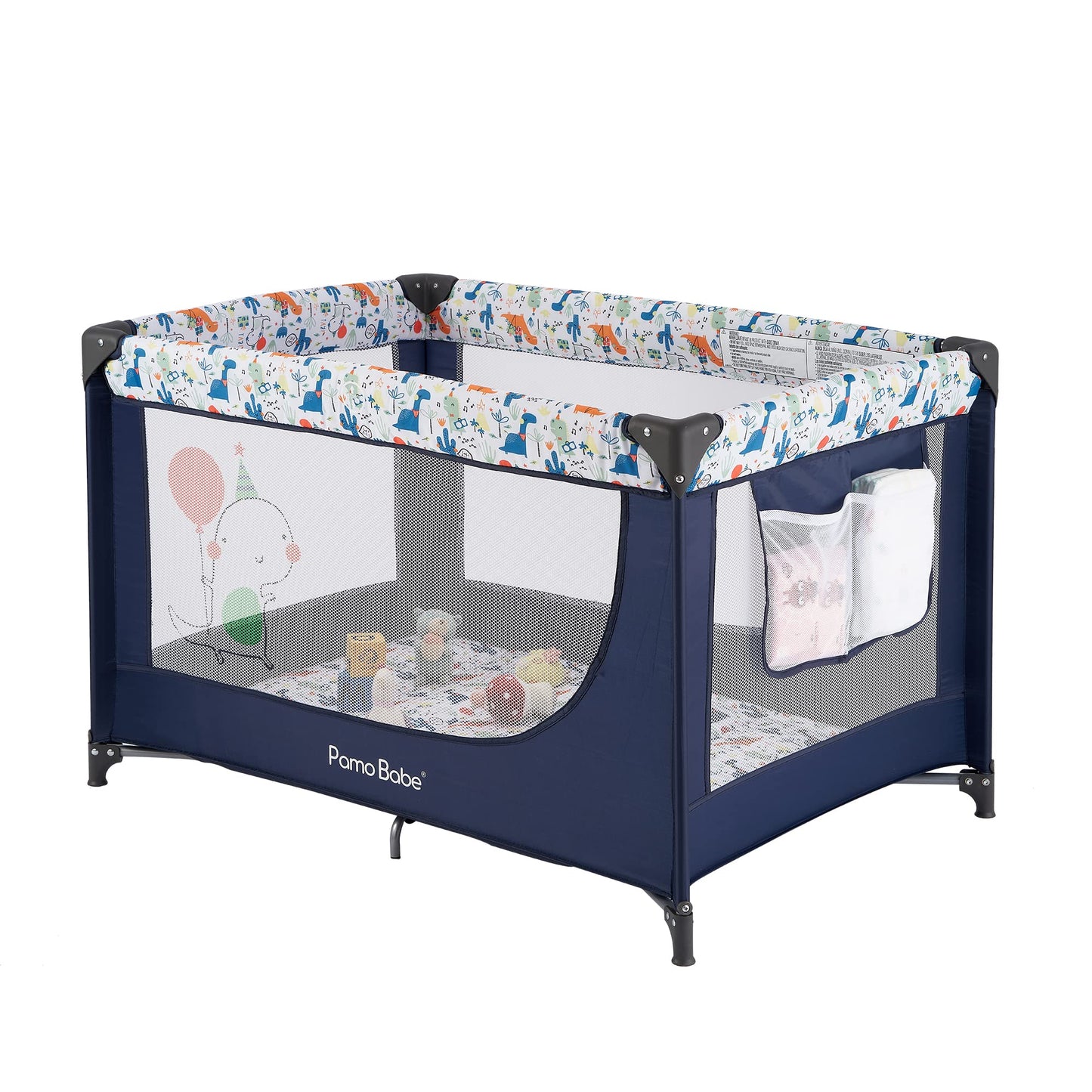 Pamo Babe Travel Foldable Portable Bassinet Baby Infant Comfortable Play Yard Crib Cot with Soft Mattress, Breathable Mesh Walls, and Carry Bag, Blue