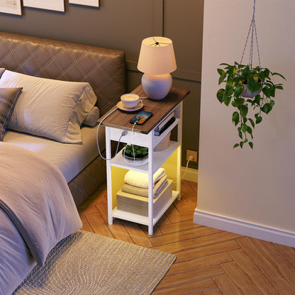 HOOBRO Slim Nightstand with Charging Station and LED