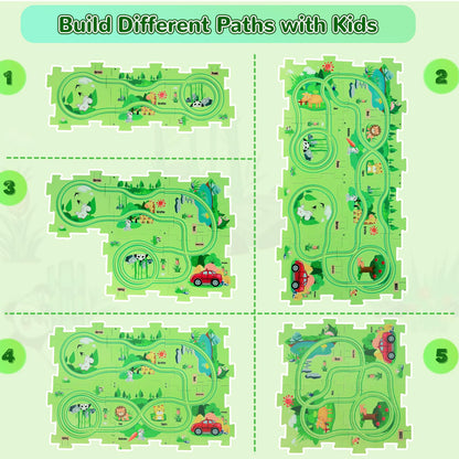 Puzzle Racer Kids Car Track Set with Vehicles