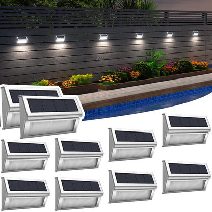 ROSHWEY Solar Outdoor Lights, 10 Pack 9LED Solar Fence Lights Stainless Steel Solar Powered Deck Step Lights Waterproof for Backyard Fences Decks Post Steps Stairs Pathway Patio