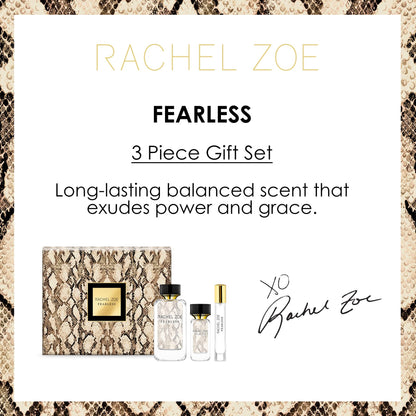 RACHEL ZOE Fearless Gift Set - Designer Women Perfume, Body Spray for Women - Vanilla Eau de Parfum Sprays - Ideal Perfume Gift Set for Women - 3 pc