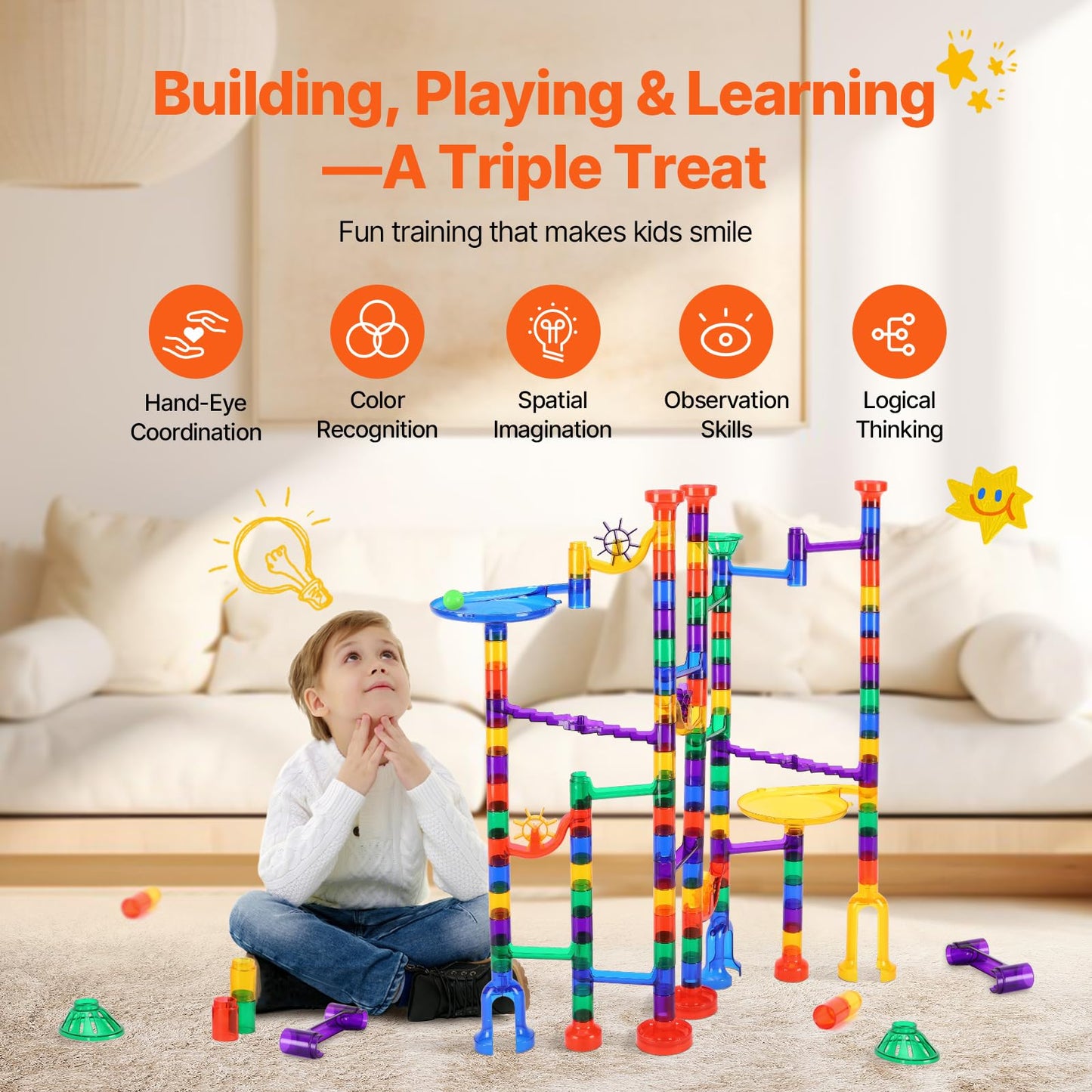 VEVOR 150-Piece Marble Run Set with Glow Marbles