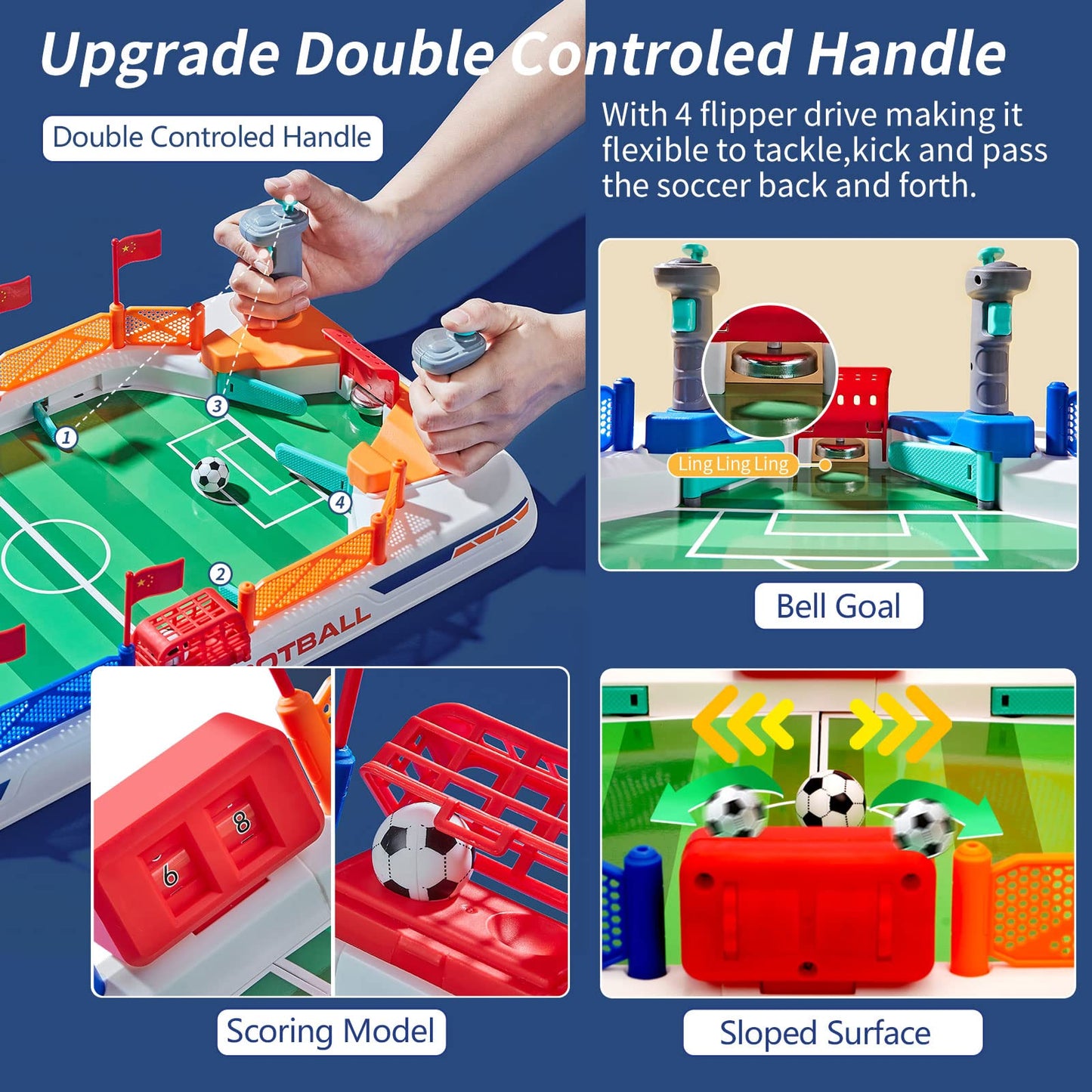 Couomoxa Upgrade Mini Football Games with 4 Flipper Drive Simulate Mini Tabletop Soccer Sport Board Game Educational Interactive Play Toy Gift for Boys,Girls Ages 3+ Adults