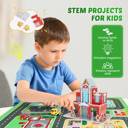 14-Piece Toy Car Playset with Mat & Puzzles