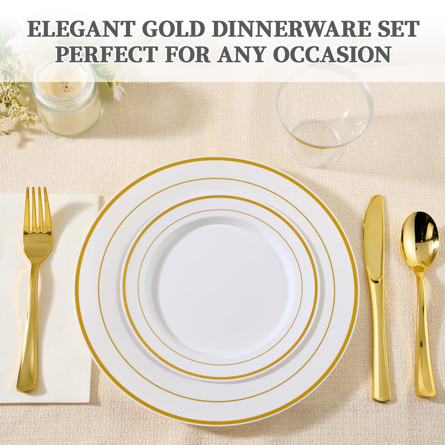 600 Piece Gold Rimmed Disposable Dinnerware Set for 100