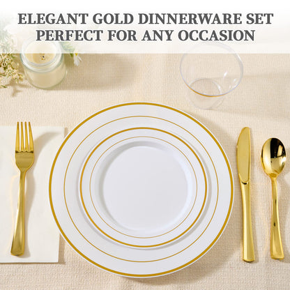 600 Piece Gold Rimmed Disposable Dinnerware Set for 100