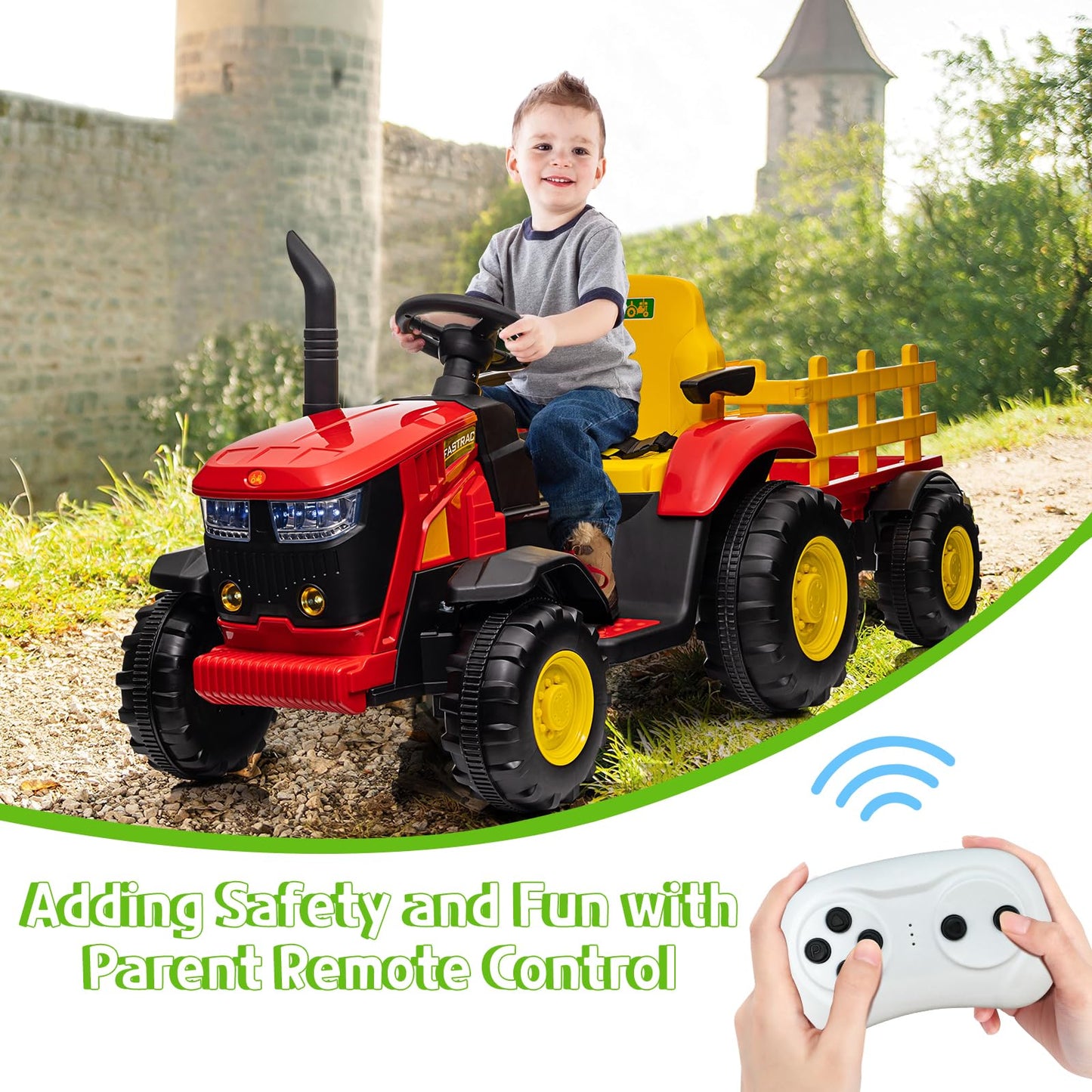 ACONEE Kids Remote Control Electric Tractor 12V