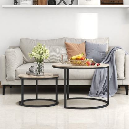 BOFENG Round Nesting Coffee Tables, Set of 2 End Tables for Living Room Balcony Office, Heavy Duty Stacking Side Tables, Premium Wooden Accent Furniture with Solid Metal Frame