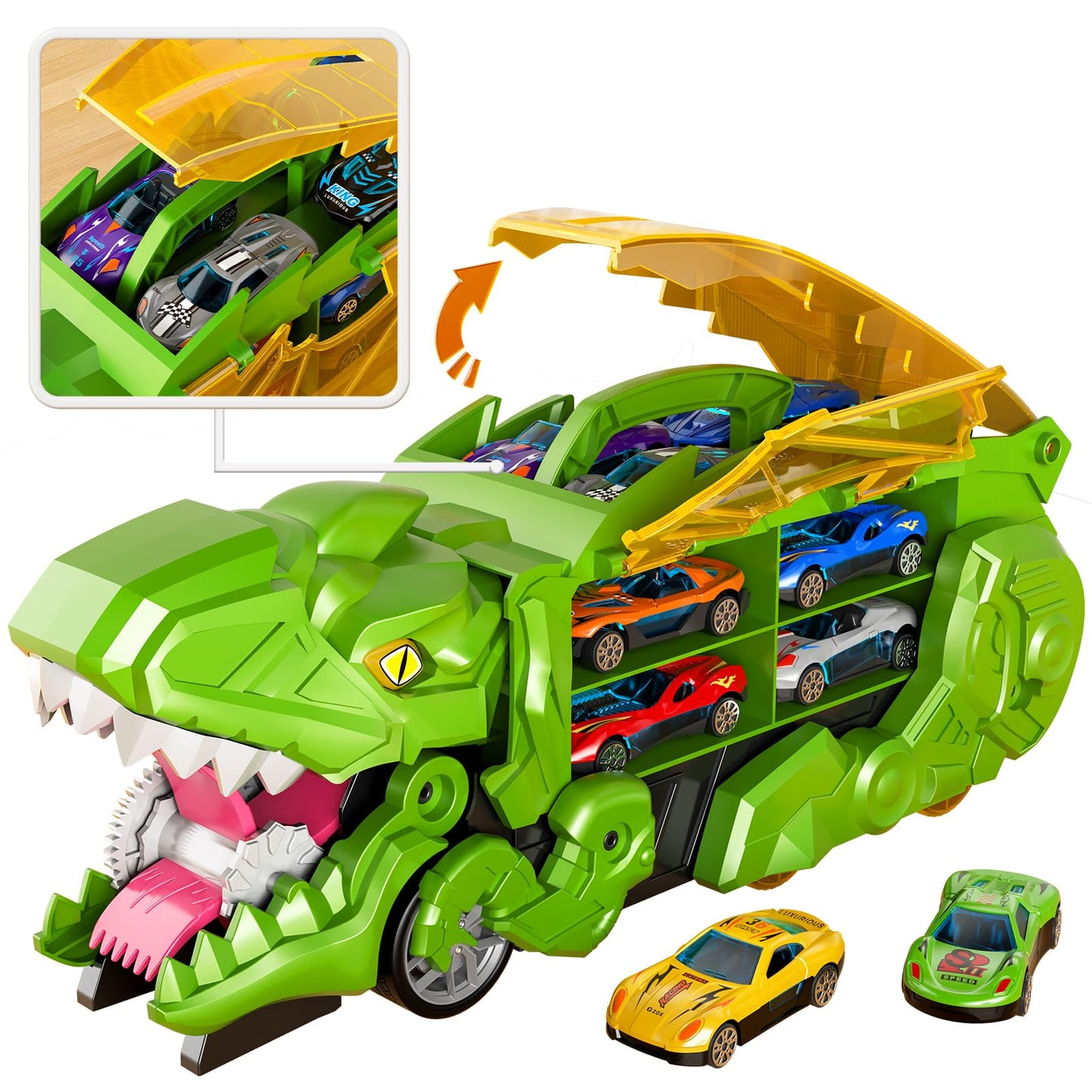 IHAHA Dinosaur Transporter Truck with Die-Cast Cars