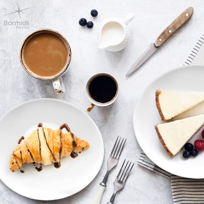 Bormioli Rocco Prometeo Set Of 6 Dessert Plates, 8.75" X 7.5" Tempered Opal Glass, Clean White, Curved Design With External Textures Dinnerware.
