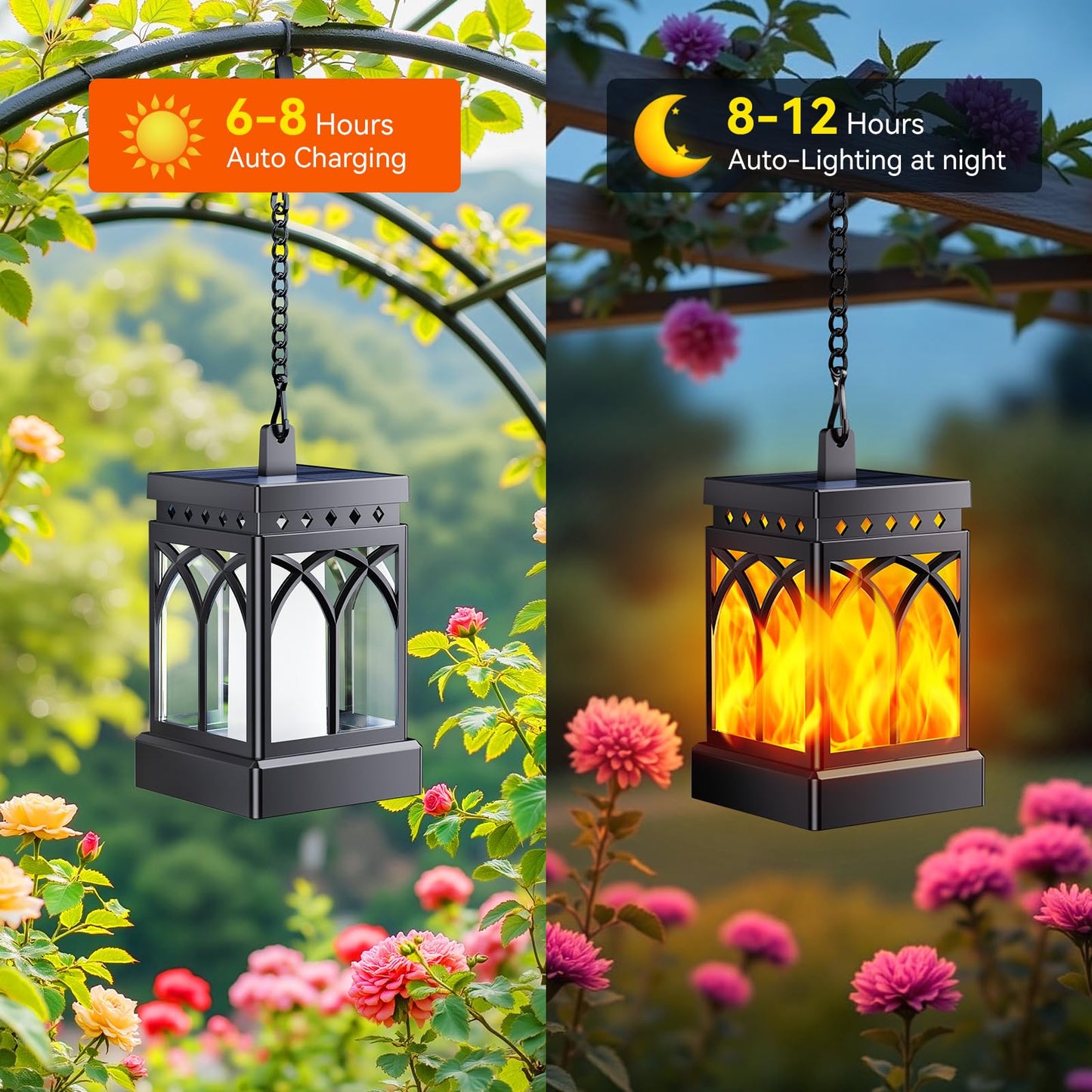 4 Pack KOOPER Solar Lanterns with Flickering Flame