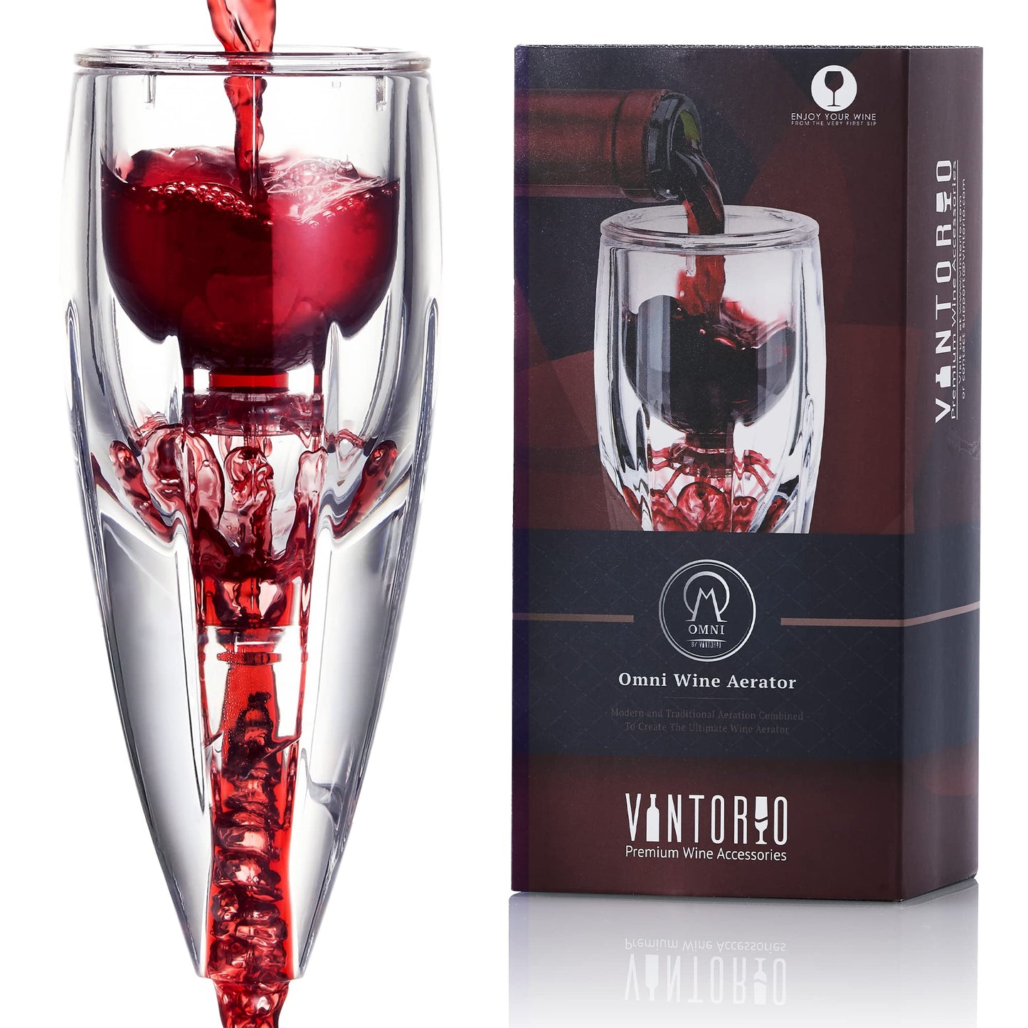 Vintorio Wine Aerator OMNI Set - Premium Decanter for Red Wine Lovers with Gift Box, Velvet Bag, and Mini Stand - Durable, Crystal Clear Acrylic