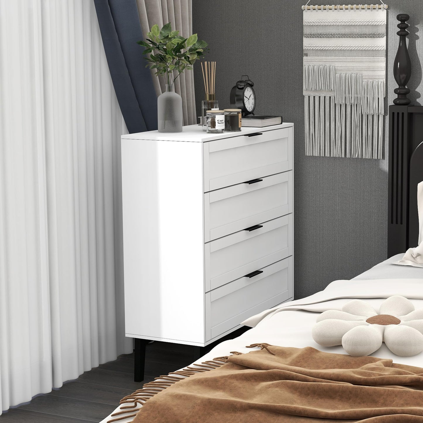 Modern White 4 Drawer Dresser for Bedroom