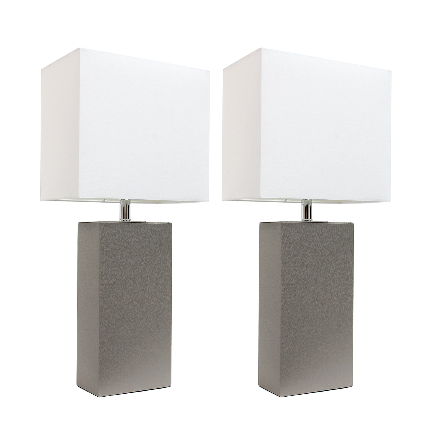 Elegant Designs LC2000-GRY-2PK 2 Pack Modern Leather Table Lamps with White Fabric Shades, Gray