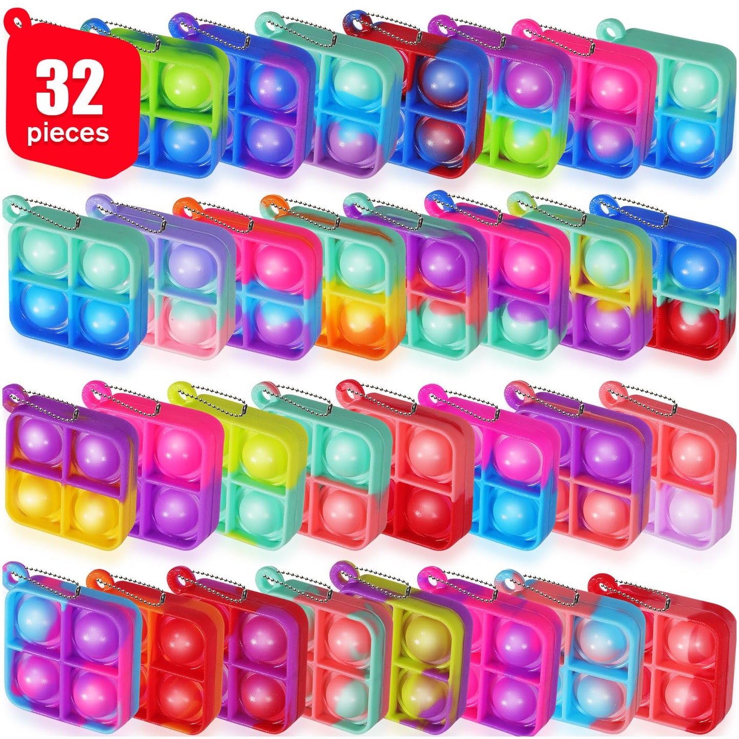 Mini Fidget Keychain Toys 32 Pack for Kids