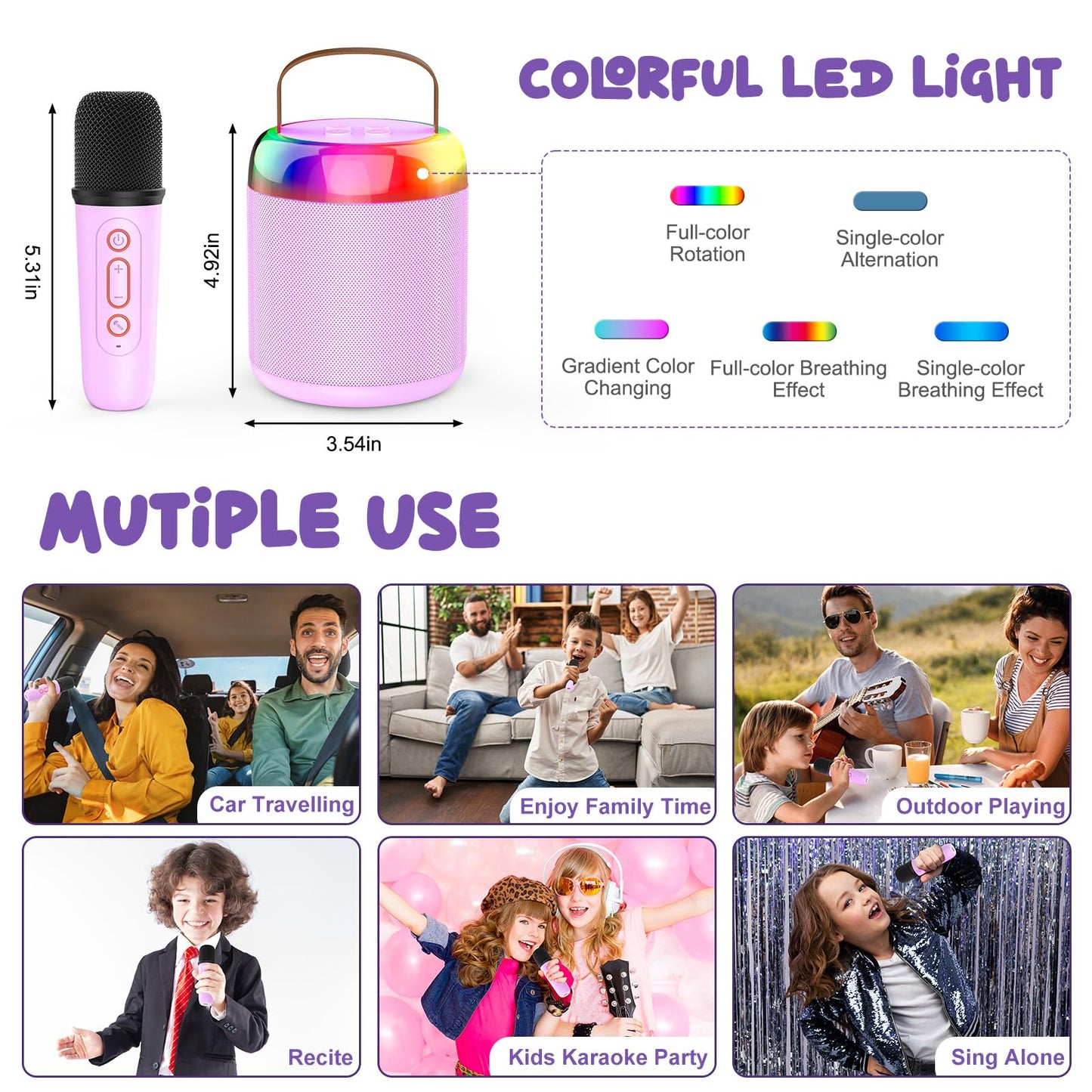 Portable Karaoke Machine with Bluetooth & Microphones