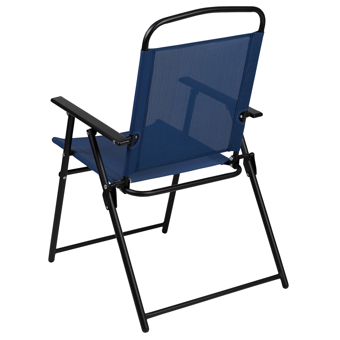 Flash Furniture Nantucket 6-Piece Patio Dining Set with Glass Table, 4 Folding Chairs, and Umbrella, Outdoor Patio Table, Chairs, Umbrella Set, Navy