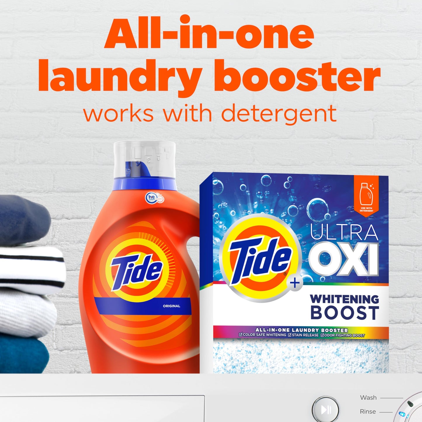 Tide Ultra Oxi Whitening Boost, All in One Laundry Booster, Color Safe Whitening, Stain and Odor Fighter, 66 Loads, 57 oz