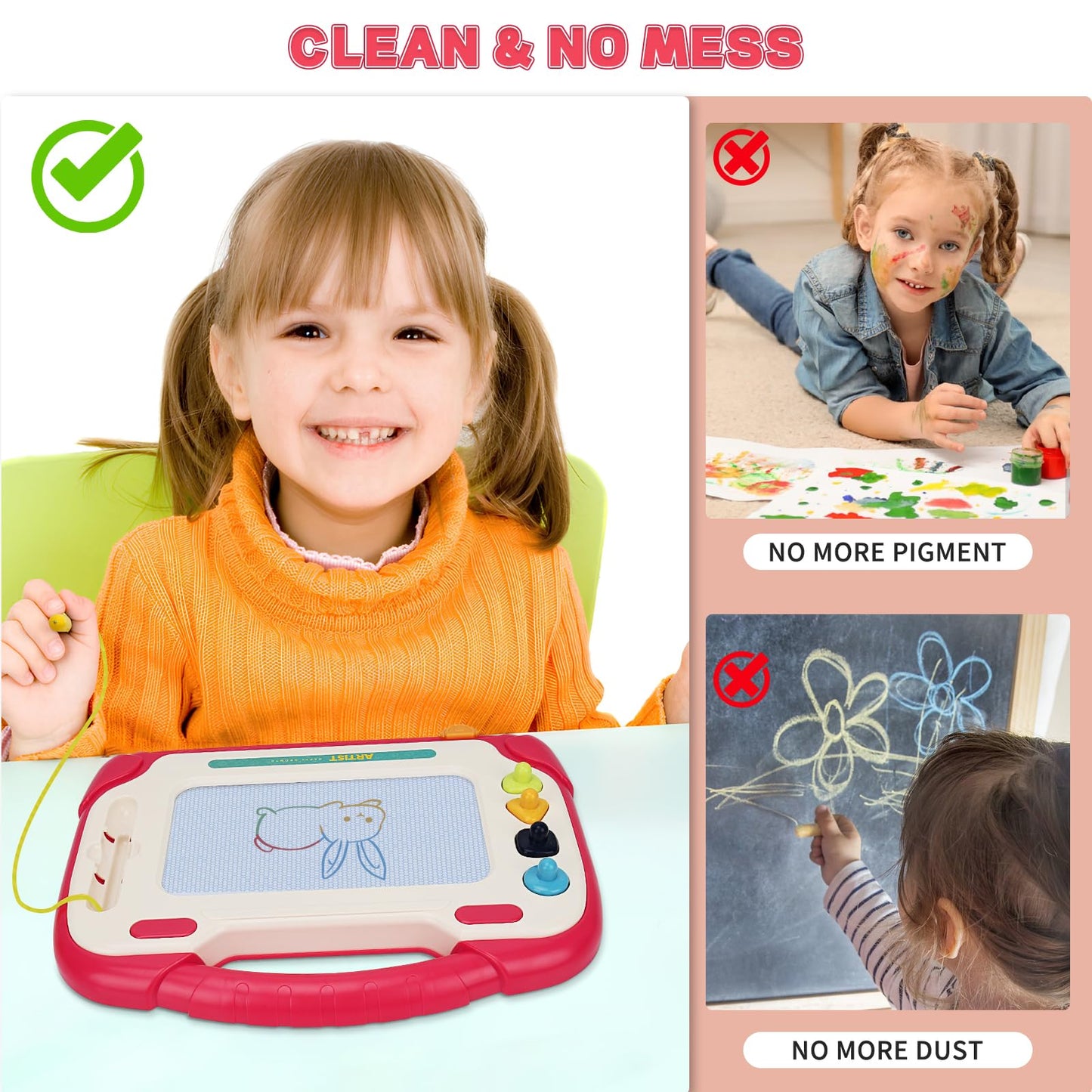 LZZAPJ Magnetic Drawing Board for Kids,Toys for 2 Year Old Girl,Doodle Board Writing Tablet for Toddlers 1-3, Toddler Travel Learning Toys, First Birthday Christmas Gifts for Girls(Red)