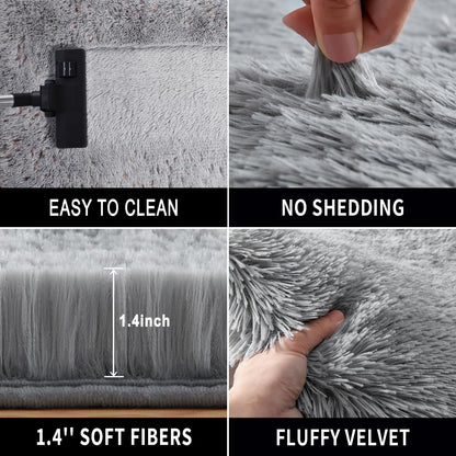 Fluffy Grey Non-Slip Area Rug for Bedrooms