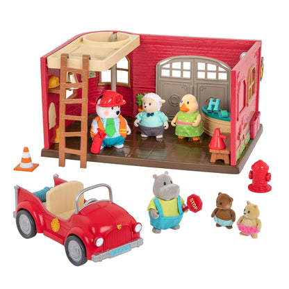 Li'l Woodzeez Fire Truck Dollhouse Playset for Kids