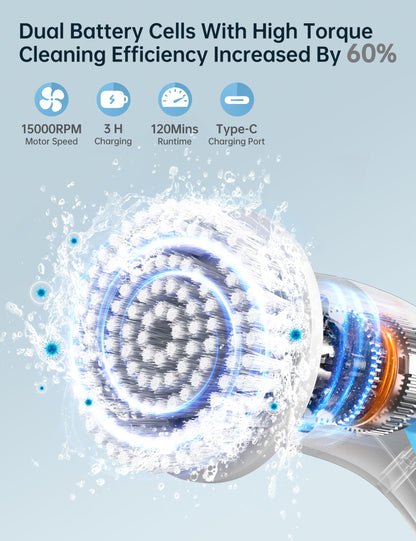 Electric Spin Scrubber with LED Display & 8 Heads