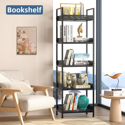 vimiroo Heavy Duty 5 Tier Bookshelves,Metal Storage Rack for CD, Books,Microwave Load-Bearing 500 lbs Rust Resistance Tall Bookcase for Bedroom,Living Room,Office,Kitchen (Black)