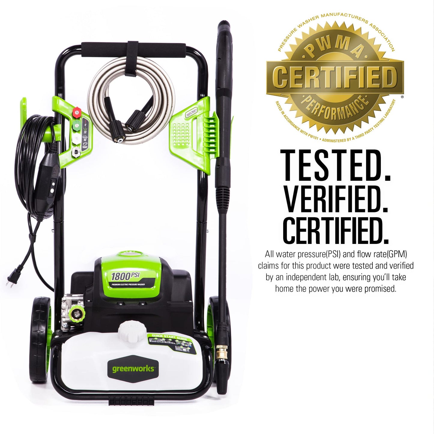 Greenworks 1800 PSI Pressure Washer, PWMA Certified