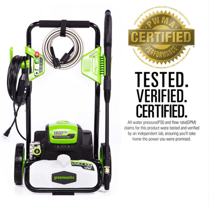 Greenworks 1800 PSI Pressure Washer, PWMA Certified