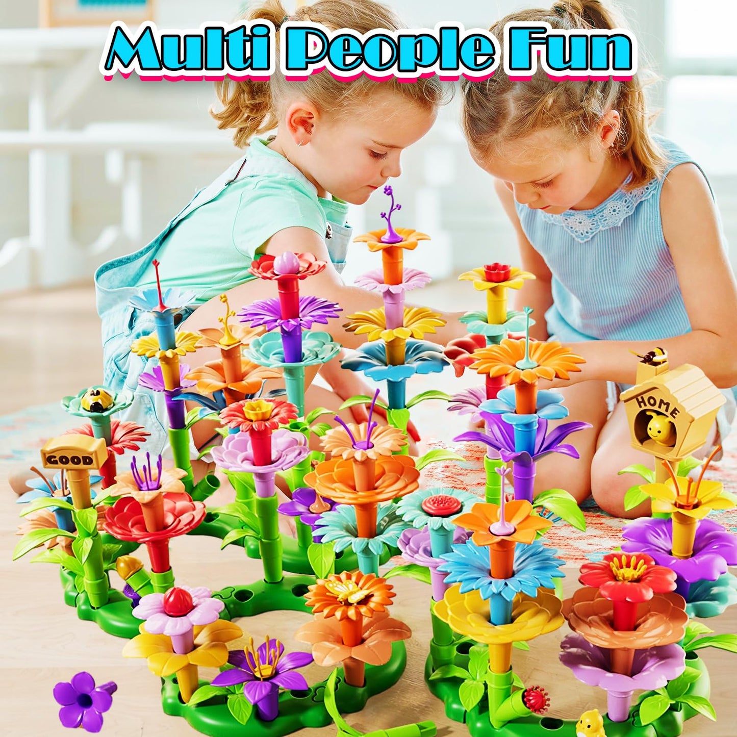 FUNZBO Flower Building Toys - Stacking Garden Toy with Storage Box, Toddler Toys, Toys for Grils 3, 4, 5, 6, 7 Years Old, Birthday Gifts for Kids (224 pcs)